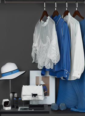 百恒家居 地中海风样板房衣柜装饰摆件蓝色系样板间衣帽间装饰品