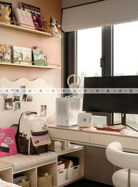 现代样板间儿童房女孩房书桌学习耳机书籍玩偶软装饰品桌面摆件
