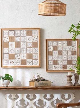 美式乡村墙壁壁画入户玄关遮丑创意小格子壁饰客厅沙发背景墙装饰