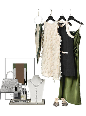 样板房衣帽间软装饰品轻奢小香风衣服饰帽子高跟鞋梳妆台托盘摆件