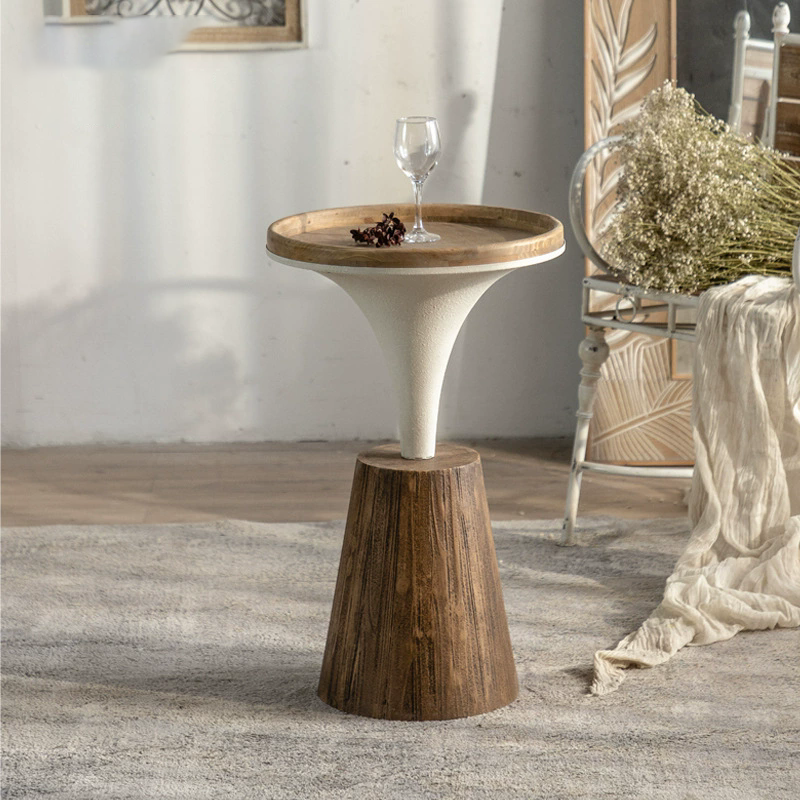 侘寂中古实木家用小茶几美式小户型仿古客厅边几奶茶店创意小桌子