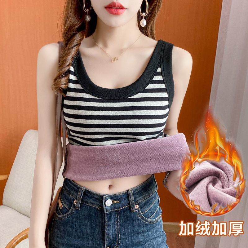 一体绒保暖背心女加厚秋