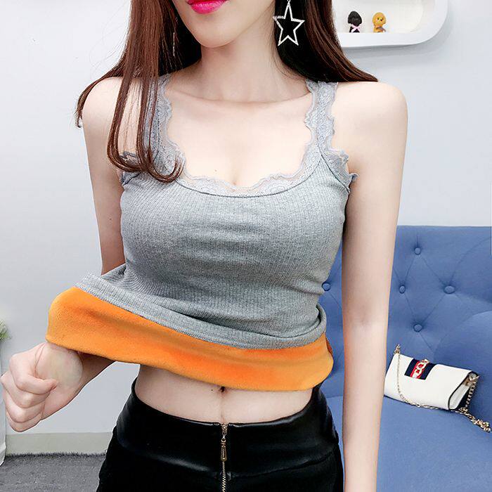 加绒不}保暖背心女厚冬