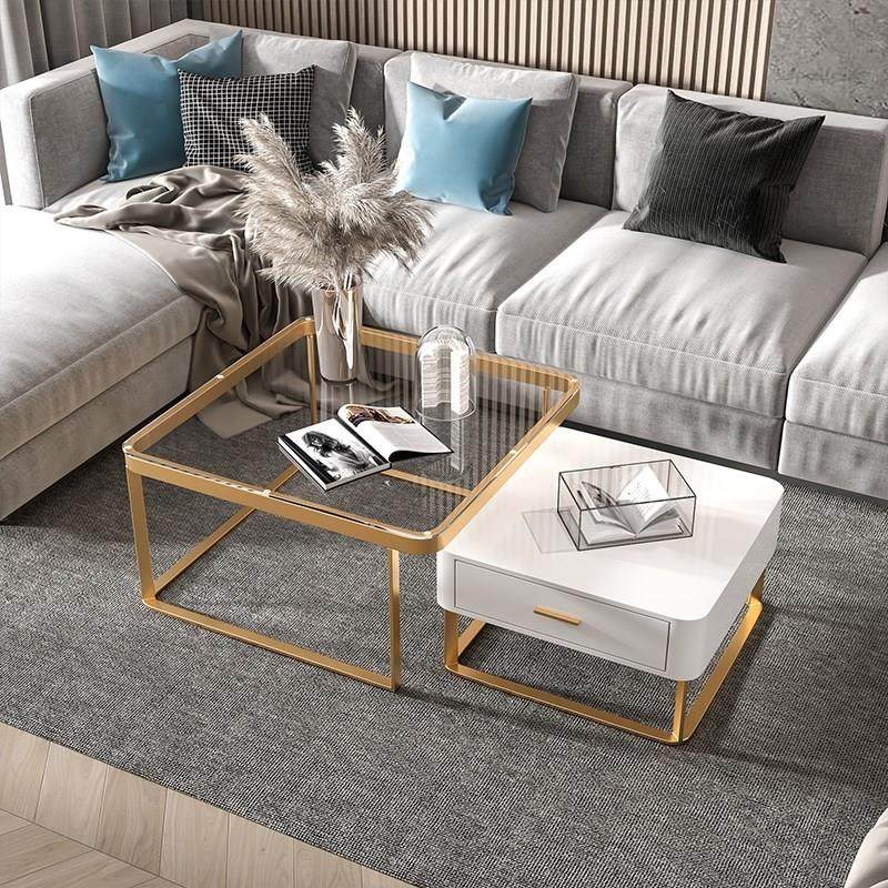 北欧轻奢玻璃岩板茶几小户型客厅现代简约设计师方形子母茶几组合