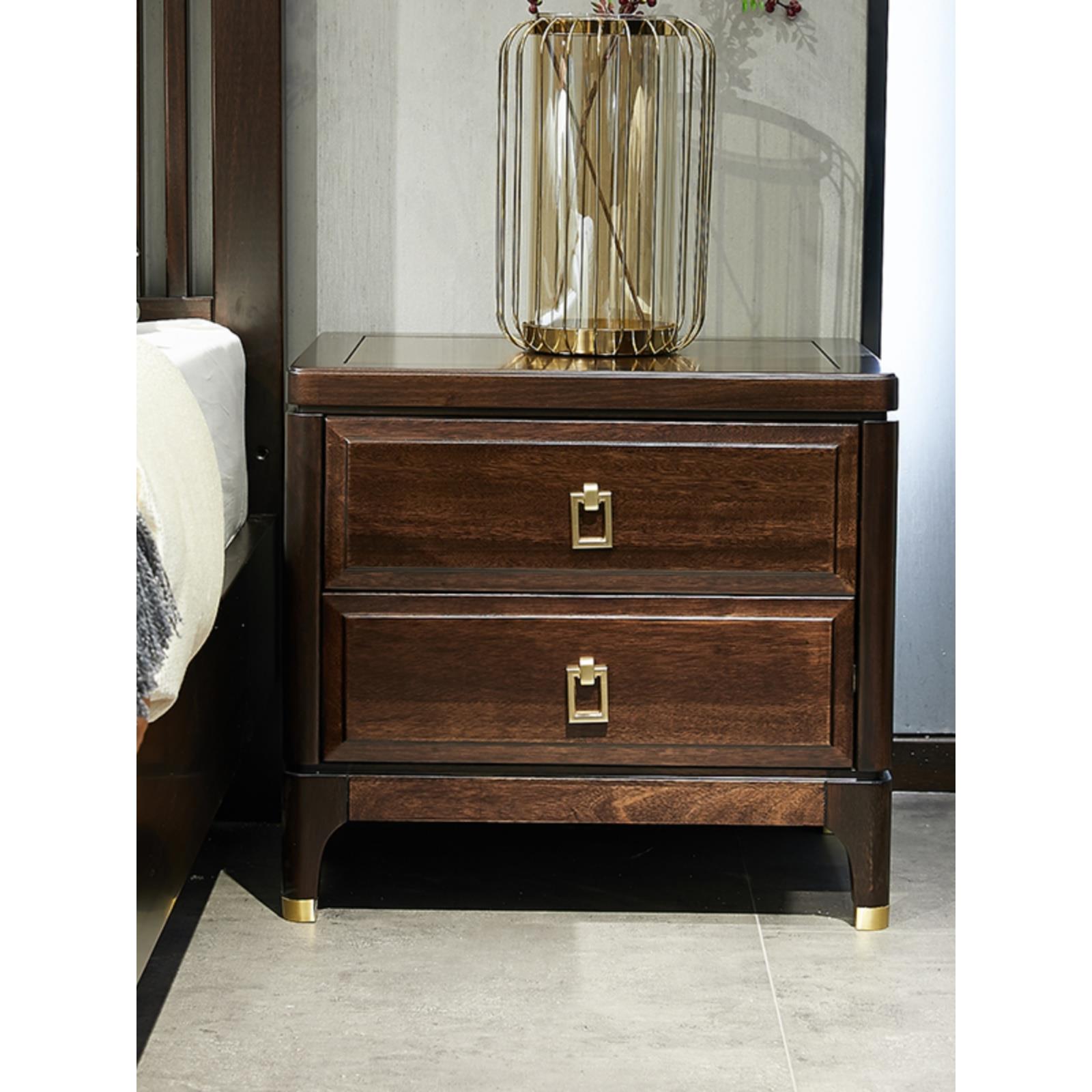 黑檀木床头柜新中式主卧家具55公分床头柜床边柜50公分收纳床头柜