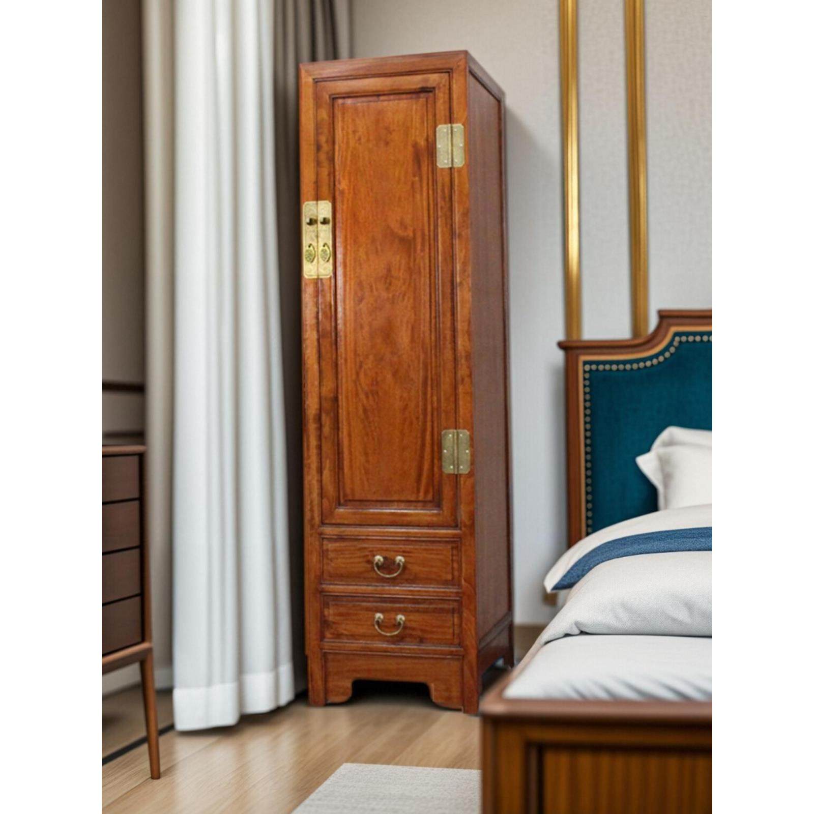 香樟实木窄衣柜单门50cm宽小儿童单人独柜子挂衣收纳储物橱床头用