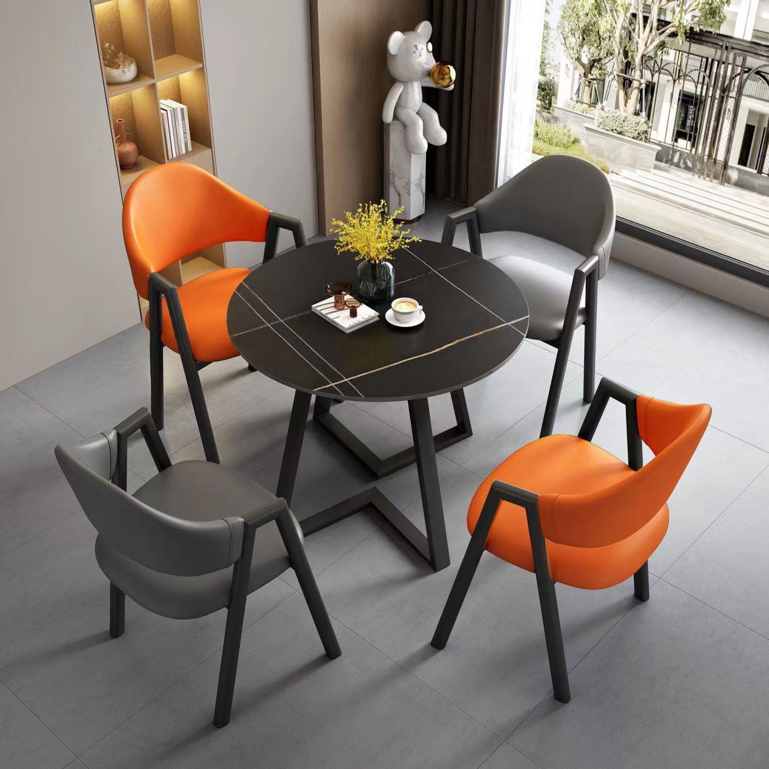 轻奢岩板接待洽谈会客圆桌椅组合商用奶茶店样品屋展示中心简约休