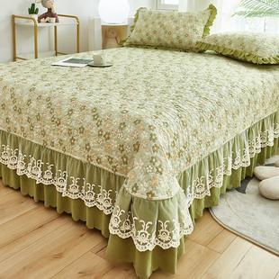 通用防滑夏季 水洗棉麻花边床盖三件套床裙款 床罩单件带裙边四季