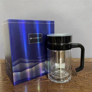 单双层高档商务办公家用大容量手柄泡茶杯滤网水杯 万象玻璃杯男士
