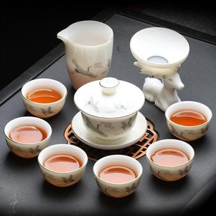 功夫茶杯家用办公室会客陶瓷泡茶壶盖碗礼盒装 羊脂玉白瓷茶具套装