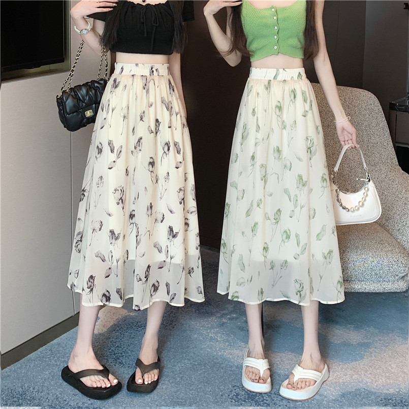 法式碎花雪纺半身裙A字裙