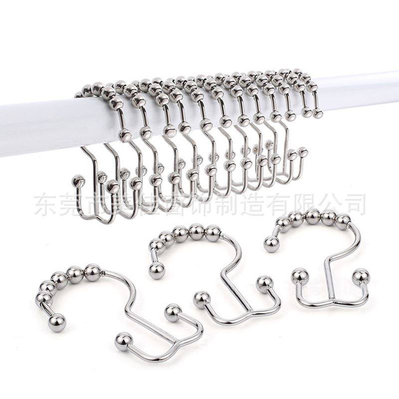 不锈钢浴帘双钩山字钩浴帘挂钩窗帘挂钩五珠浴帘钩盒盖散装
