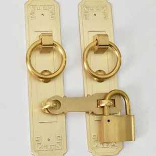 新品 全铜柜门拉环挂锁长条搭扣锁 仿古实木门把手老式 纯铜拉手中式