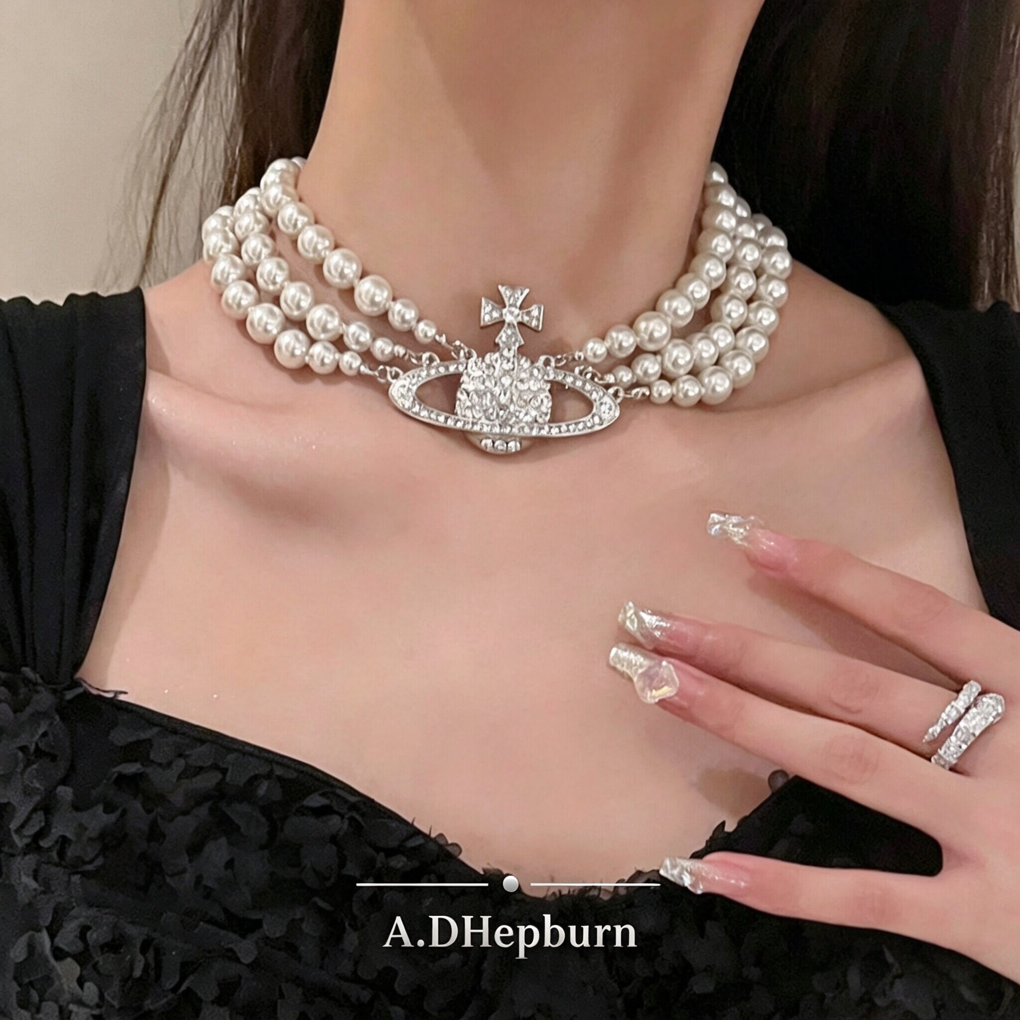 A.DHepburn不掉色珍珠土星项链女