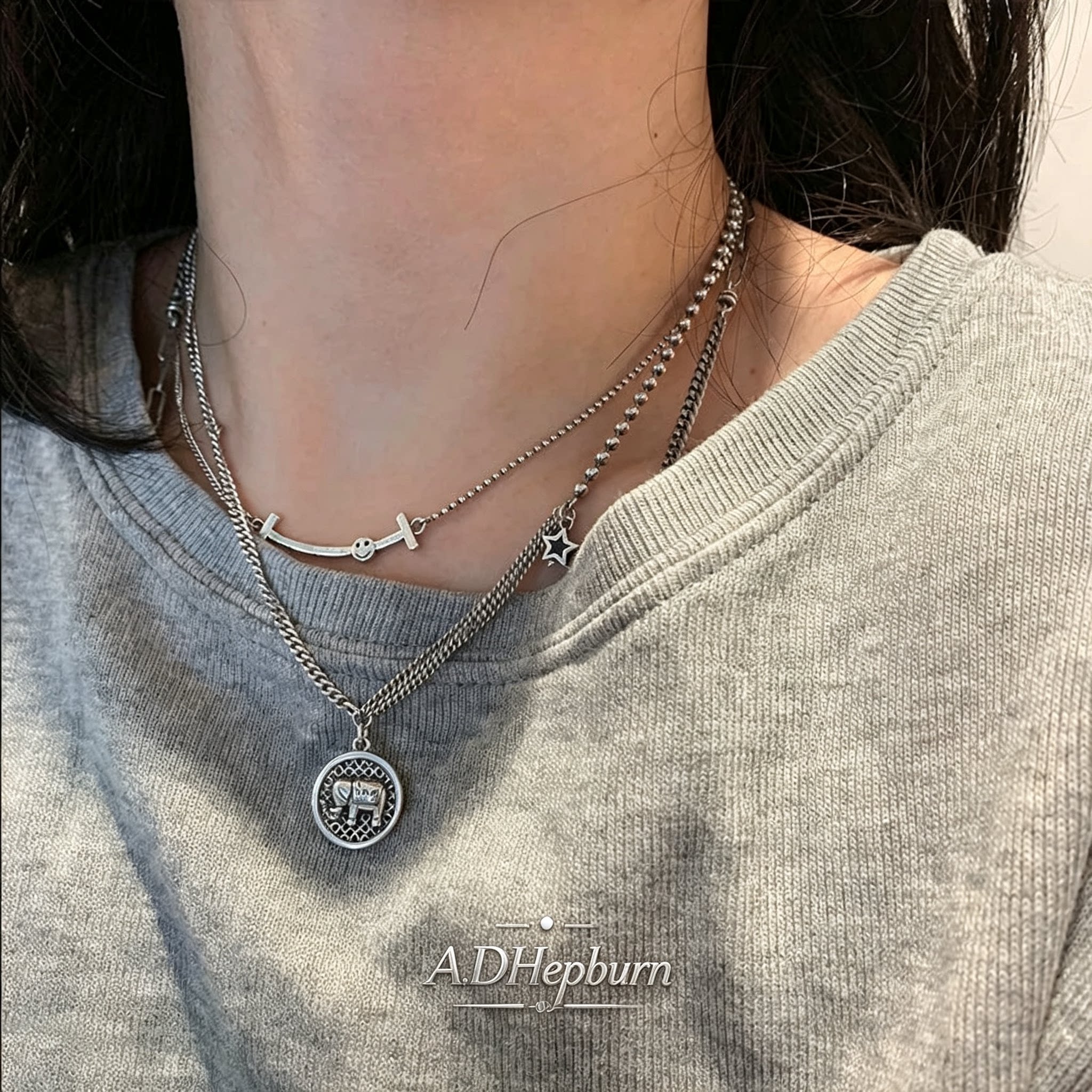 A.DHepburn双层笑脸锁骨链女轻奢