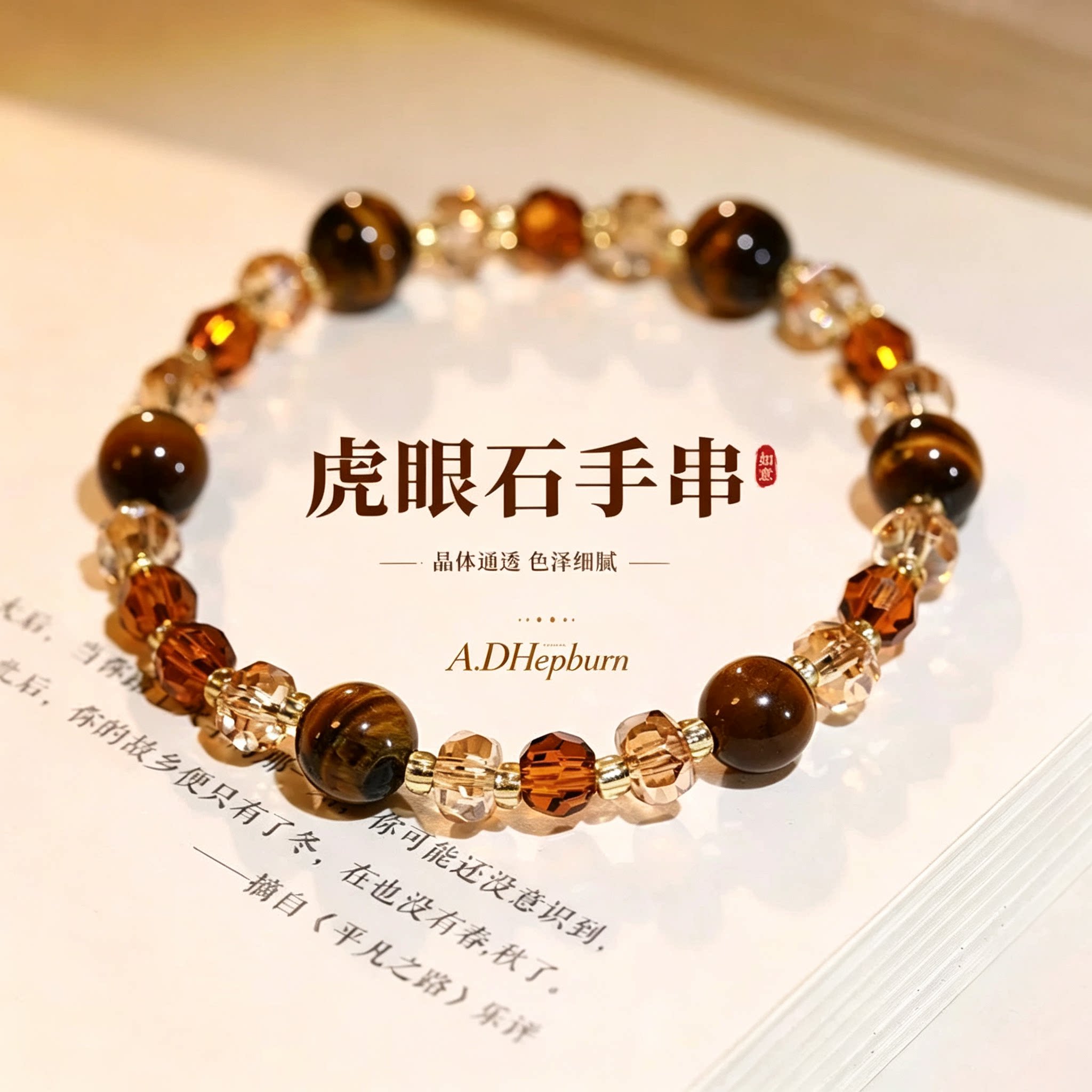 A.DHepburn虎眼石手链叠戴轻奢女