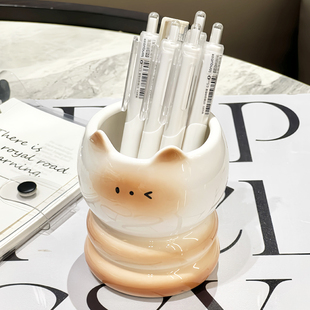 暹罗猫笔筒桌面化妆刷收纳盒口红小杂物放置盒书桌办公室神器陶瓷