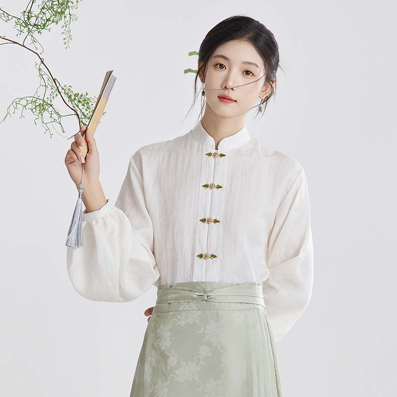 星河汉歌宽松白色新中式国风衬衫