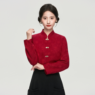 星河汉歌红韵女长袖立领衬衫2026冬新红色新中式上衣婚服新年战袍