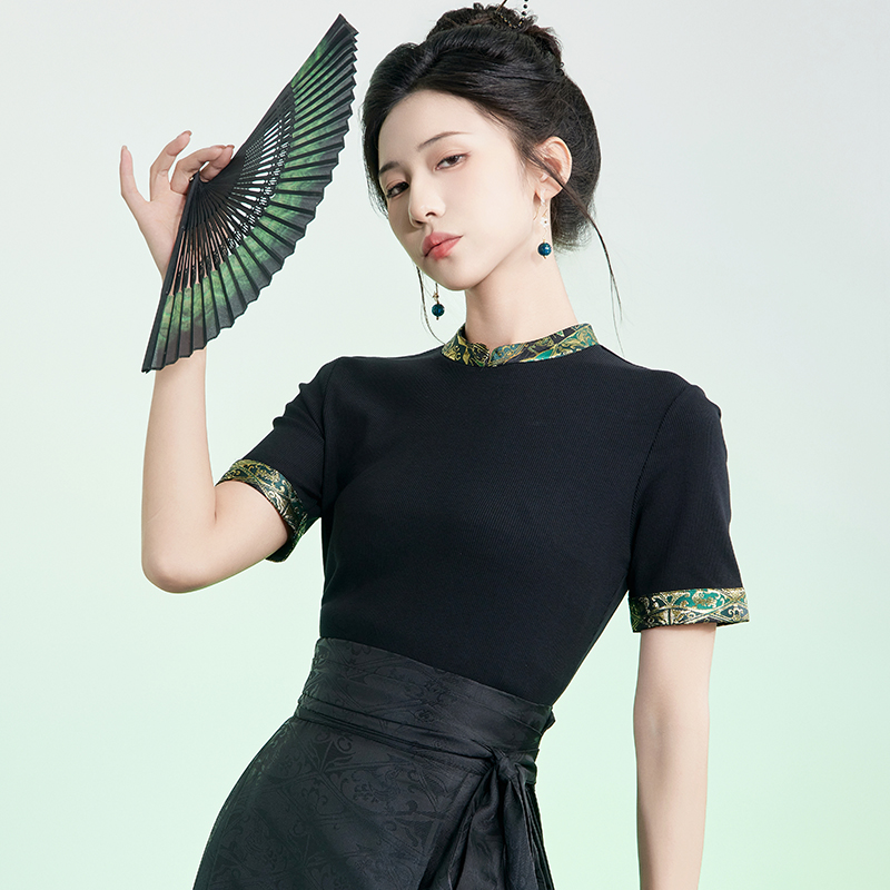 星河汉歌黑色新中式马面裙上衣女