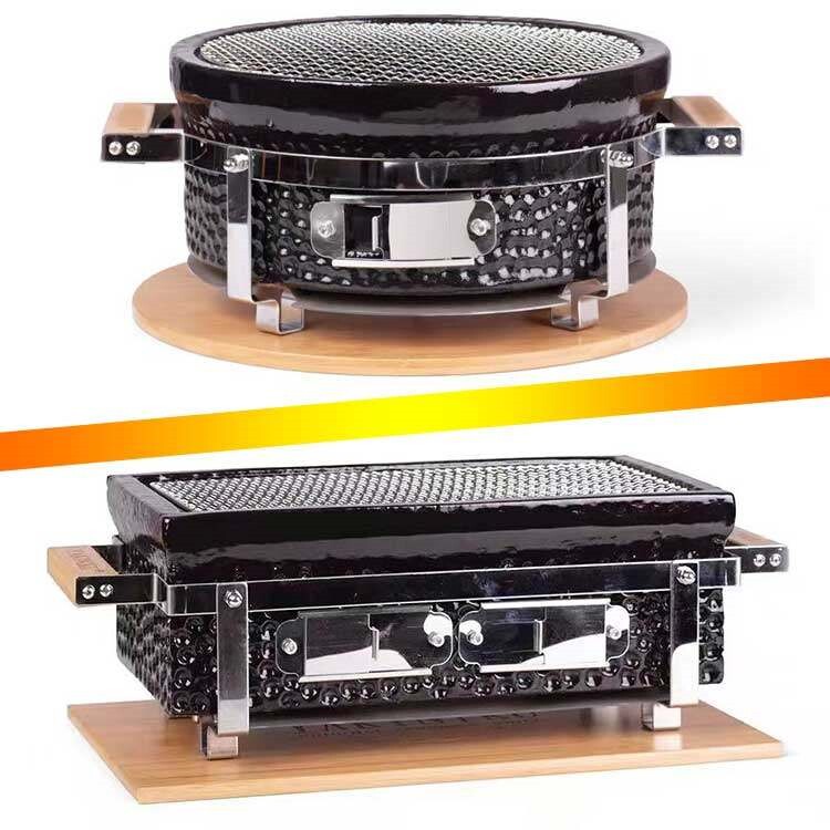 陶瓷围炉煮茶日式烤炉 韩式烧烤柱形 长方形 家用烧烤取暖烤火圆