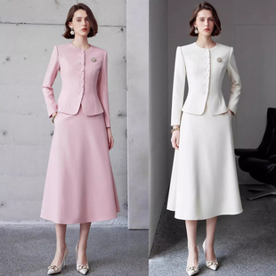 AD秋装女2026年新款时尚套装年轻洋气减龄正装白色职业装西装伞裙