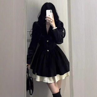 收腰显瘦公主蓬蓬裙 胖mm法式 感气质黑色西装 连衣裙女秋季 大码