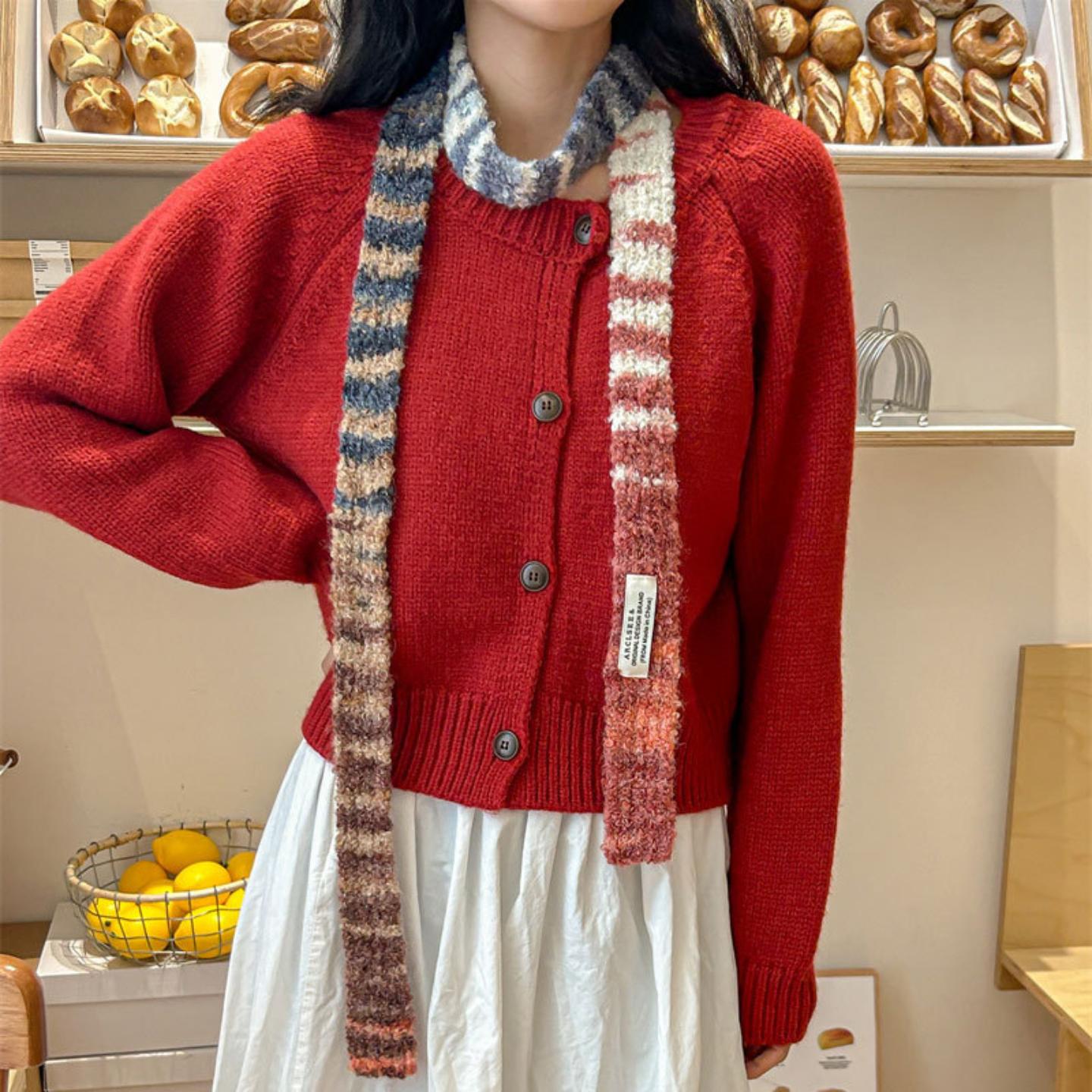 韩版撞色Y2K细窄围脖女款