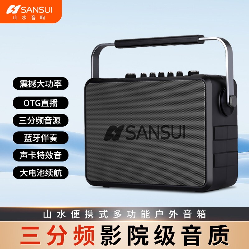 山水X200便携式户外蓝牙音箱乐器响广场舞K歌大音量直播K歌一体