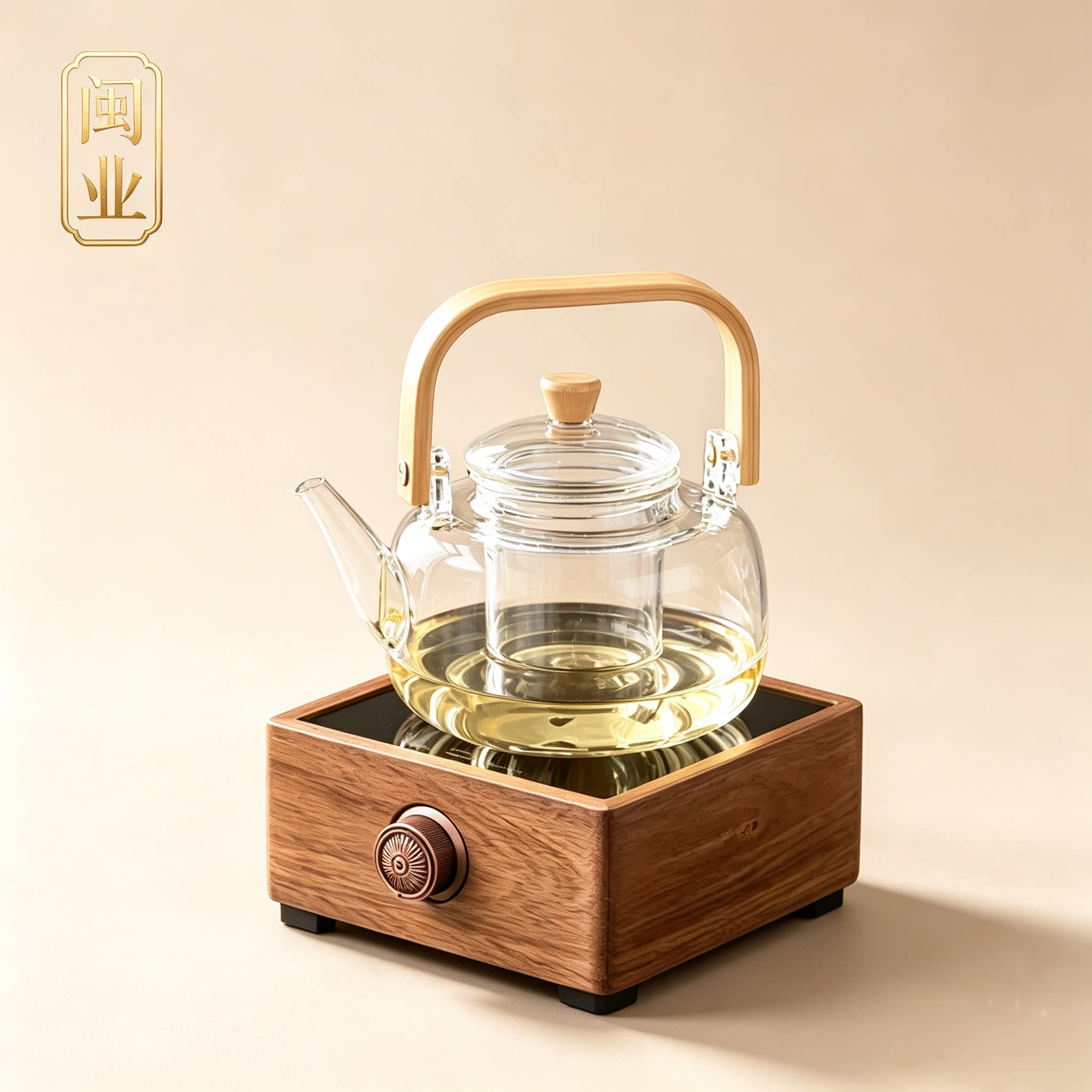 胡桃木电陶炉煮茶炉玻璃煮茶壶烧水壶围炉小型电热实木新款茶炉