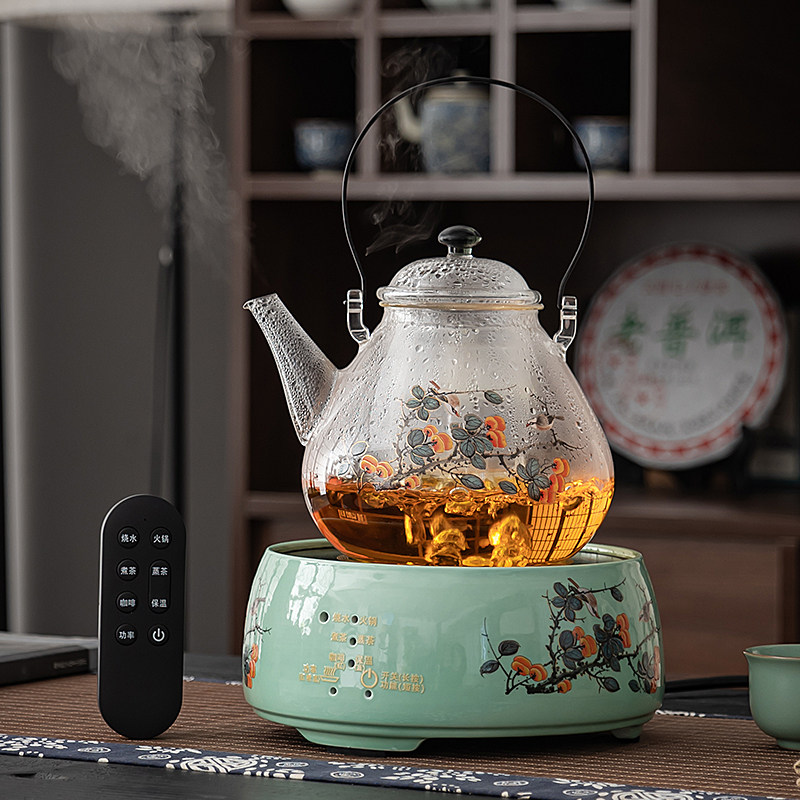 黑晶炉煮茶器玻璃烧水壶遥控智能静音蒸汽煮茶壶家用水果茶煮茶炉