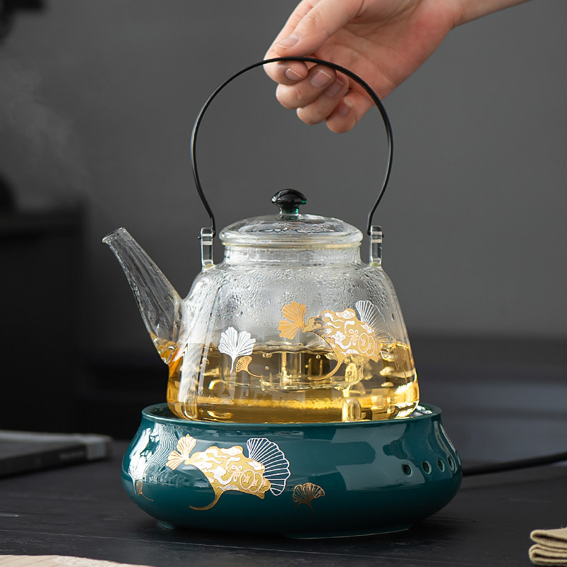 煮茶器黑晶炉加厚耐热玻璃煮茶壶高端提梁泡茶壶电热煮茶炉烧水