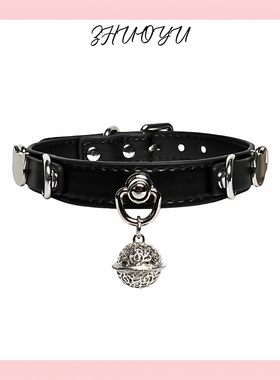 灼欲*甜美可爱猫咪铃铛真皮牵引choker项圈颈环k8k9外出穿戴脖圈