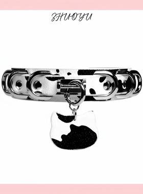 灼欲*原创手作奶牛纹项圈情侣cosplay外出穿戴puppy刻字脖圈饰品