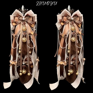 灼欲 穿戴狐狸真毛绒尾巴缸塞蝴蝶结cosplay道具铃铛饰品 二次元