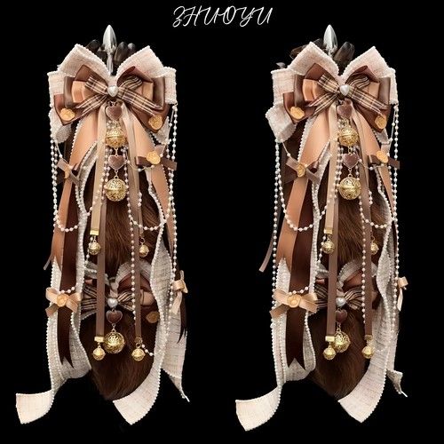 灼欲*二次元穿戴狐狸真毛绒尾巴缸塞蝴蝶结cosplay道具铃铛饰品