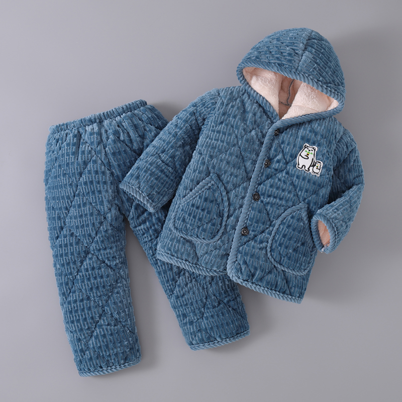 冬季儿童加厚加绒珊瑚绒睡衣