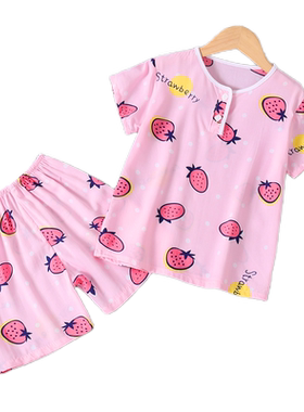 女童短袖棉绸睡衣夏季