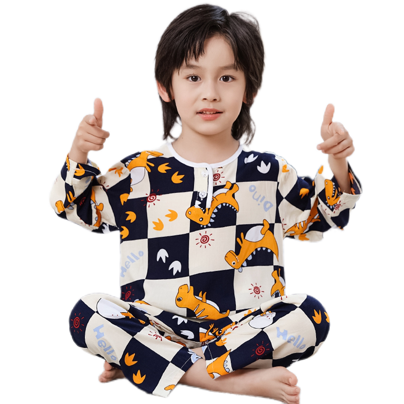 夏季儿童长袖棉绸睡衣