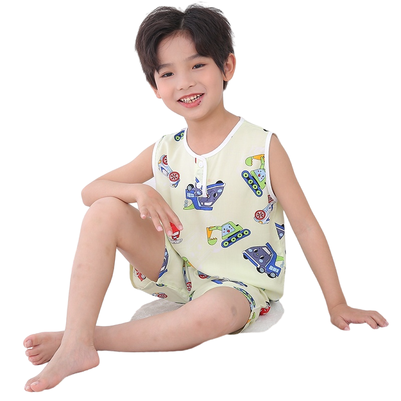 儿童棉绸睡衣无袖夏季