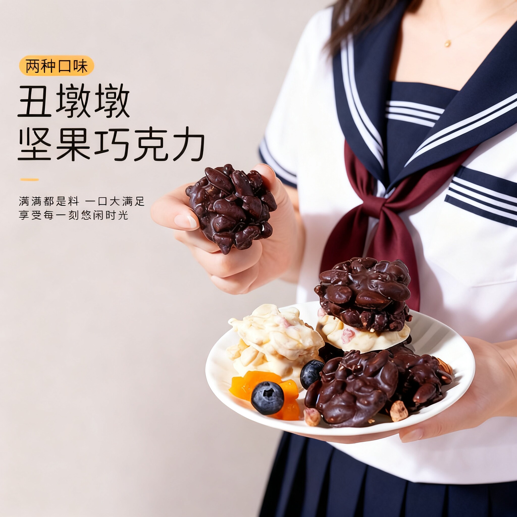 黑白糖果丑墩墩坚果巧克力纯可可脂牛奶黑巧白巧夹心喜糖巴旦木开