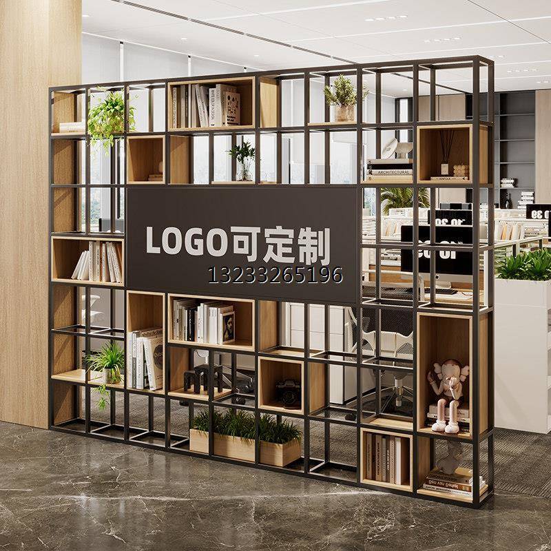 屏风隔断logo客厅玄关办公室前台装饰柜置物铁艺背景架公司Logo墙图片