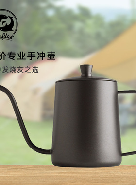 iCafilas 600ml黑色钢柄直身手冲壶不锈钢细口细嘴壶咖啡壶