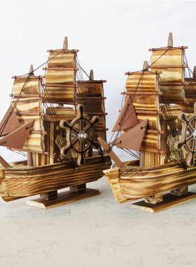 中国风八音盒木制帆船音乐盒木制海盗船模型办公室装饰送朋友礼品