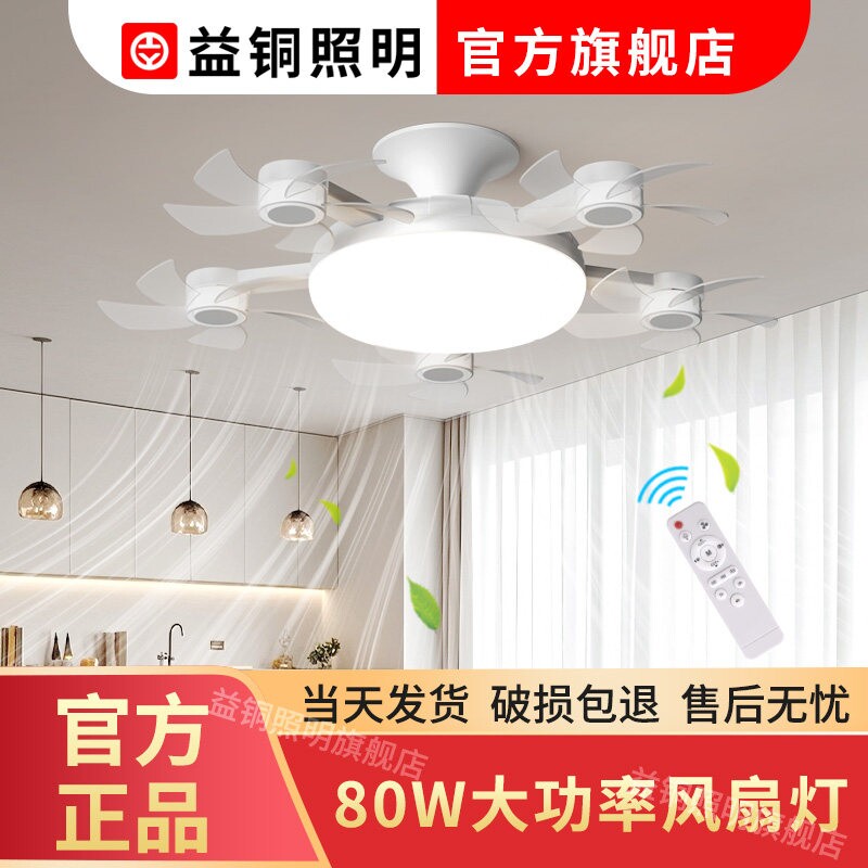 2025新款风扇灯e27螺口卧室餐厅五头80W大风力静音吊扇灯客厅家用