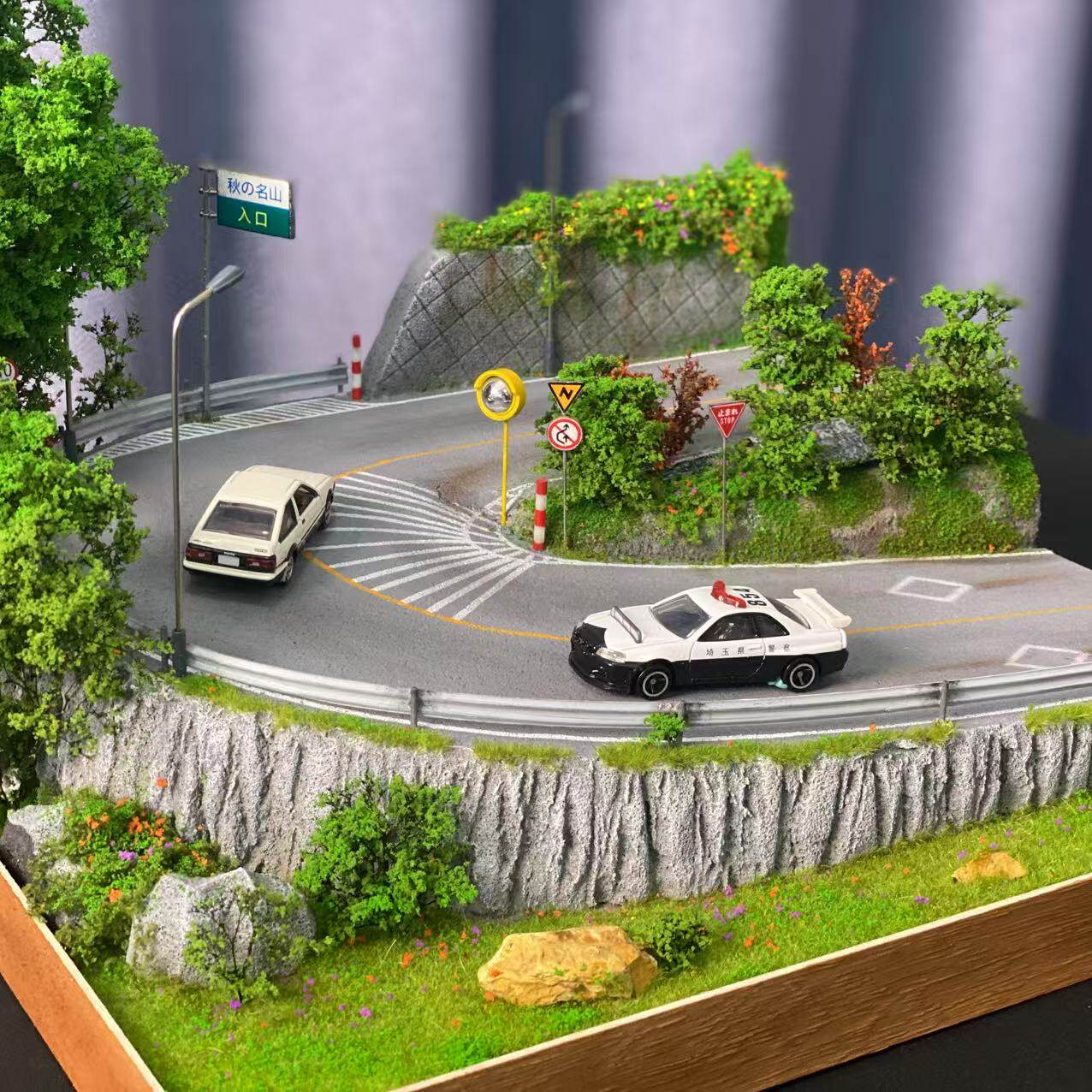 手工制作1:64秋名山公路模型车模仿真场景微缩汽车收纳神器停车场