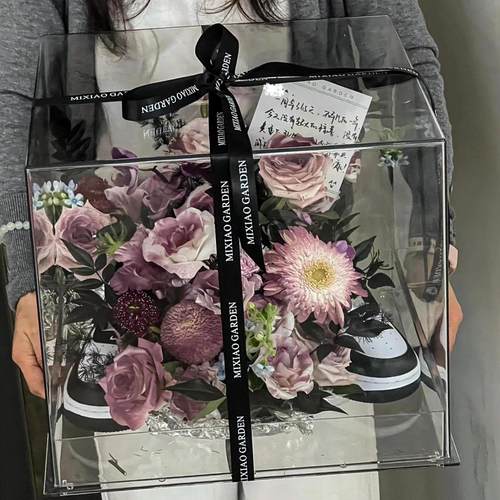 透明亚克力花盒鲜花包装花束有钱花盒永生花礼物盒花艺礼品展示盒