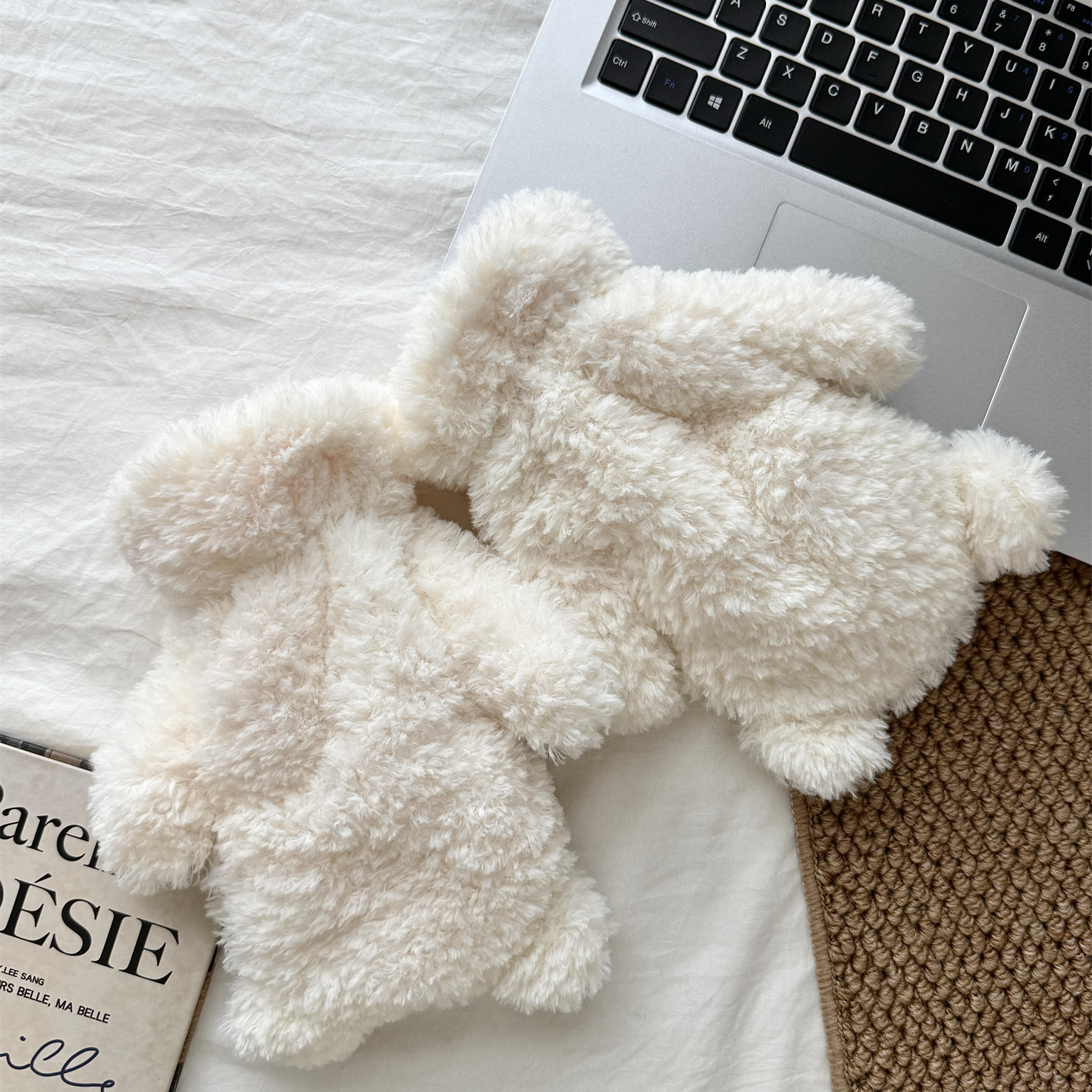 可爱小熊毛绒手套女生冬季保暖挂脖加绒加厚学生防寒防风骑行骑车