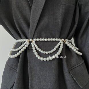 腰链配饰 2025新款 设计感小众白色珍珠腰带女装 饰配连衣裙裙子衬衫