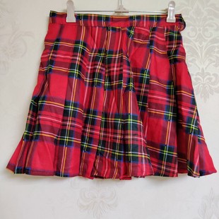 红色格子百褶裙高腰a字美式学院风jk显瘦半身裙复古短裙裤裙潮